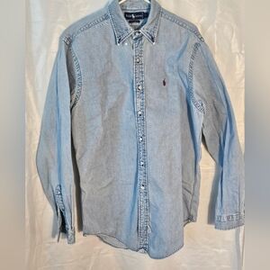Vintage POLO Ralph Lauren Men's Light Blue Denim Casual Button Down Size Large
